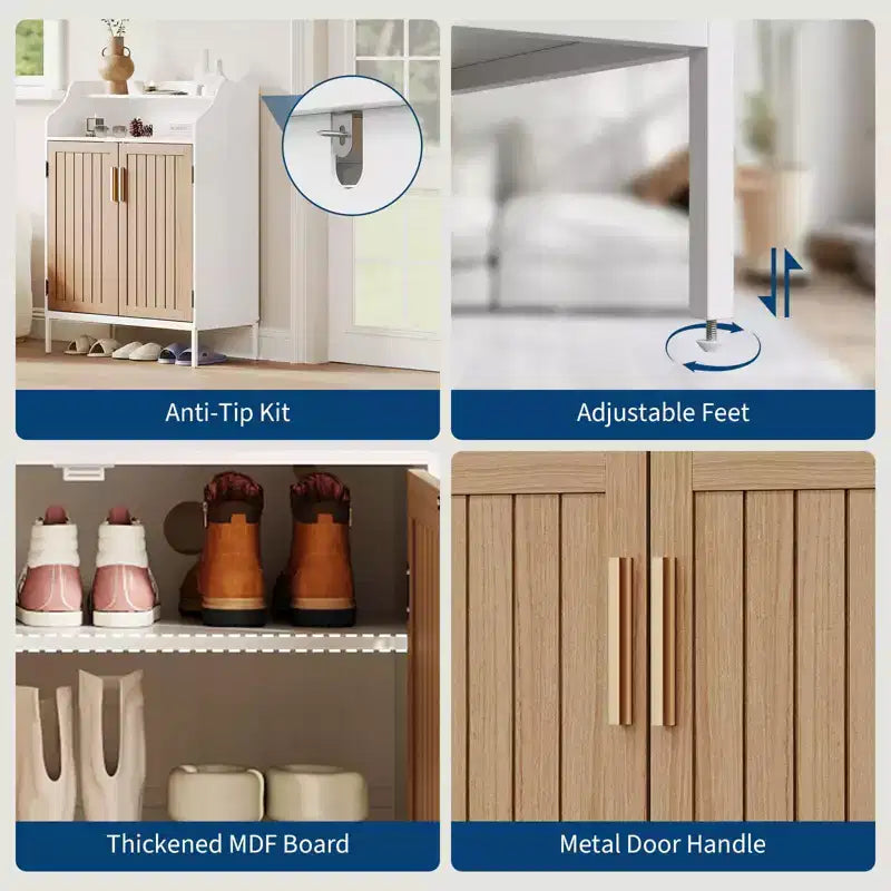 Meuble à chaussures pour entrée, placard à chaussures avec portes et 3 étagères réglables, étagère à chaussures en bois pour placard, pour entrée, couloir, salon