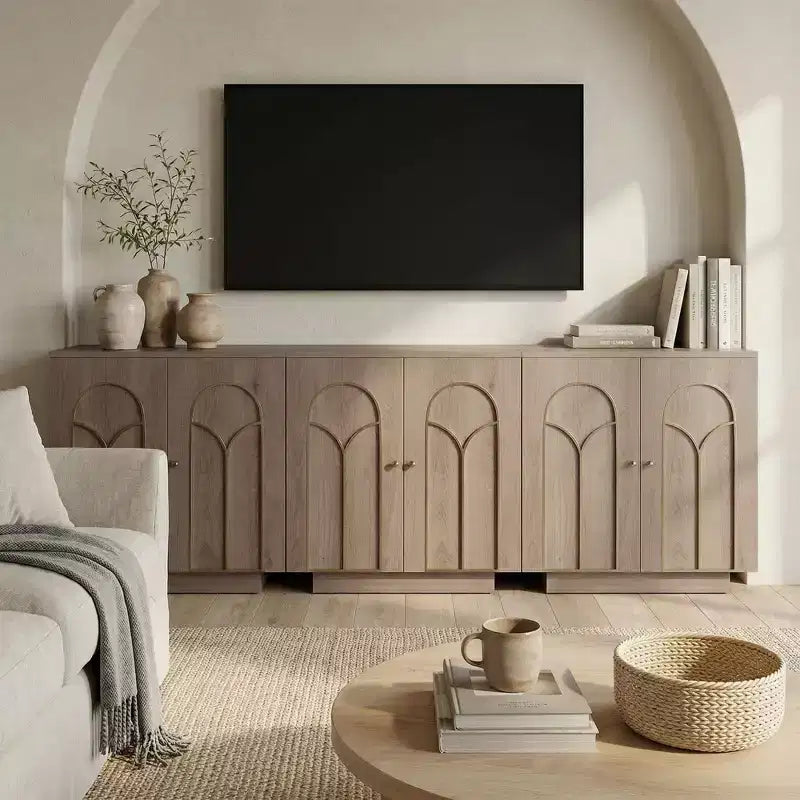 Meuble d'appoint de 30,3 po H avec 1 étagère et garniture dorée, portes cintrées