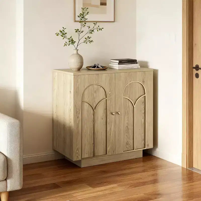 Meuble d'appoint de 30,3 po H avec 1 étagère et garniture dorée, portes cintrées