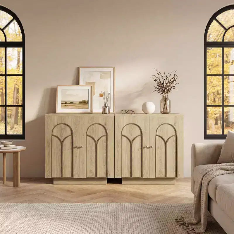 Meuble d'appoint de 30,3 po H avec 1 étagère et garniture dorée, portes cintrées