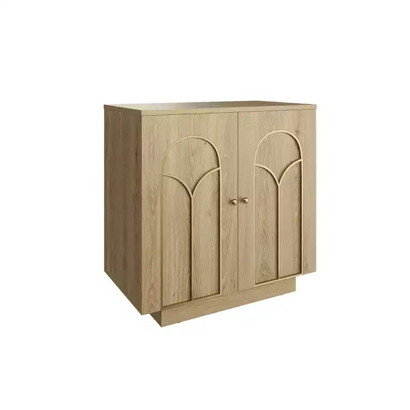 Meuble d'appoint de 30,3 po H avec 1 étagère et garniture dorée, portes cintrées