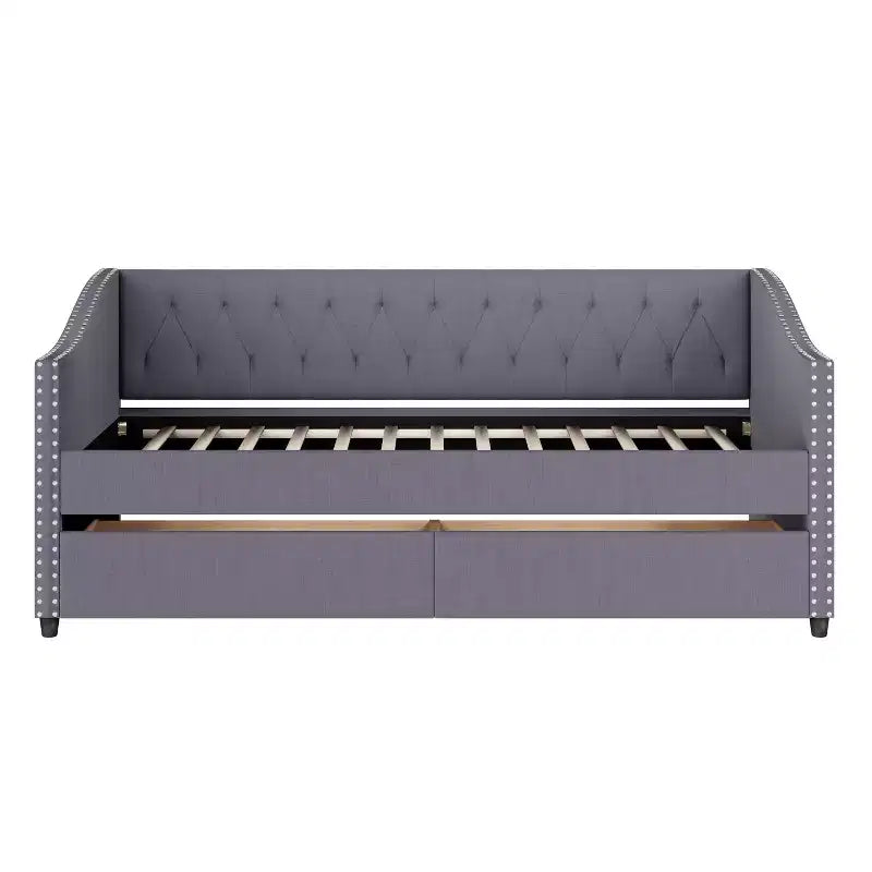 Lit de repos double XL en bois rembourré Christopher Knight Home Drake avec deux tiroirs