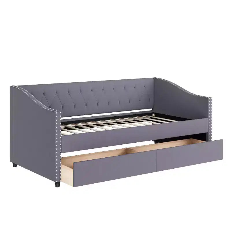 Lit de repos double XL en bois rembourré Christopher Knight Home Drake avec deux tiroirs
