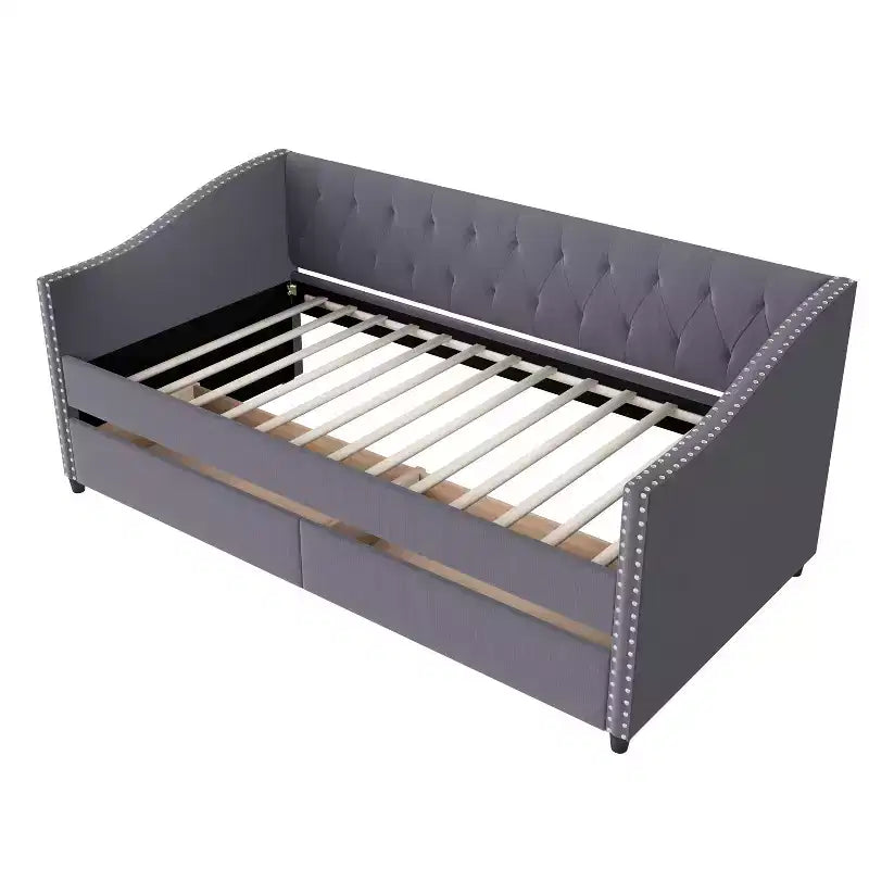 Lit de repos double XL en bois rembourré Christopher Knight Home Drake avec deux tiroirs
