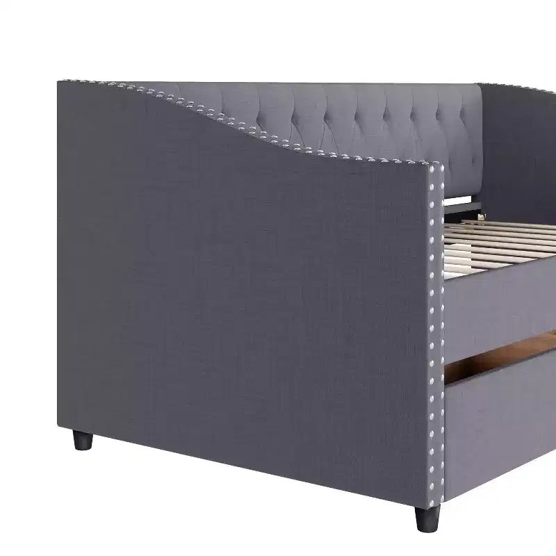 Lit de repos double XL en bois rembourré Christopher Knight Home Drake avec deux tiroirs