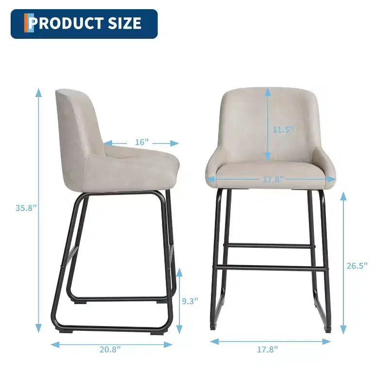 Tabourets de bar modernes en similicuir PU à hauteur de comptoir, lot de 4, chaises rembourrées sans accoudoirs avec dossier et repose-pieds, cadre en métal, pour cuisine ou comptoir