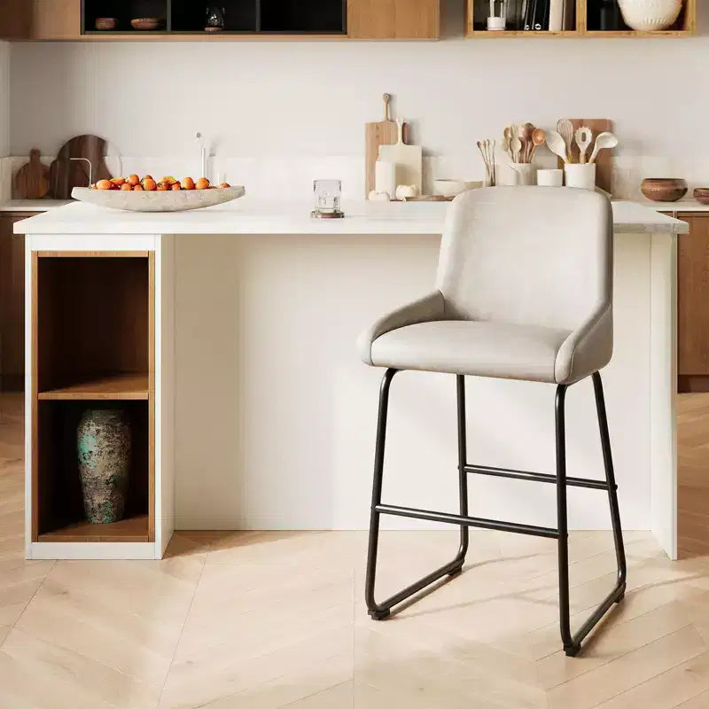 Tabourets de bar modernes en similicuir PU à hauteur de comptoir, lot de 4, chaises rembourrées sans accoudoirs avec dossier et repose-pieds, cadre en métal, pour cuisine ou comptoir