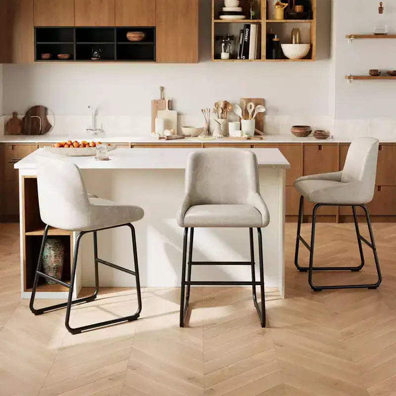 Tabourets de bar modernes en similicuir PU à hauteur de comptoir, lot de 4, chaises rembourrées sans accoudoirs avec dossier et repose-pieds, cadre en métal, pour cuisine ou comptoir