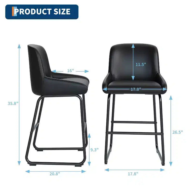 Tabourets de bar modernes en similicuir PU à hauteur de comptoir, lot de 4, chaises rembourrées sans accoudoirs avec dossier et repose-pieds, cadre en métal, pour cuisine ou comptoir