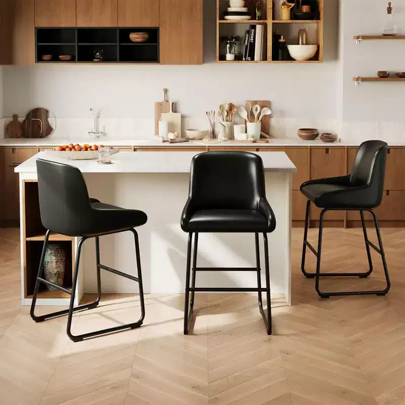 Tabourets de bar modernes en similicuir PU à hauteur de comptoir, lot de 4, chaises rembourrées sans accoudoirs avec dossier et repose-pieds, cadre en métal, pour cuisine ou comptoir