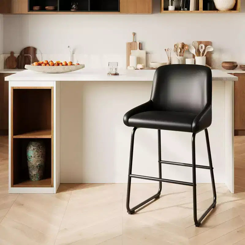 Tabourets de bar modernes en similicuir PU à hauteur de comptoir, lot de 4, chaises rembourrées sans accoudoirs avec dossier et repose-pieds, cadre en métal, pour cuisine ou comptoir
