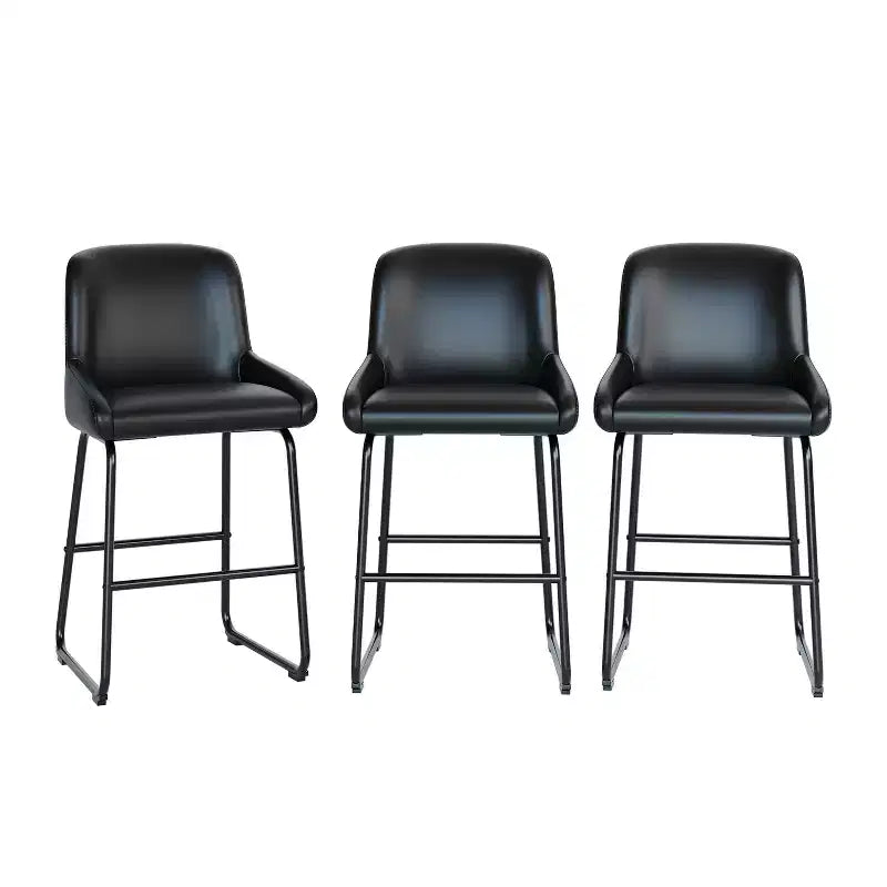 Tabourets de bar modernes en similicuir PU à hauteur de comptoir, lot de 4, chaises rembourrées sans accoudoirs avec dossier et repose-pieds, cadre en métal, pour cuisine ou comptoir