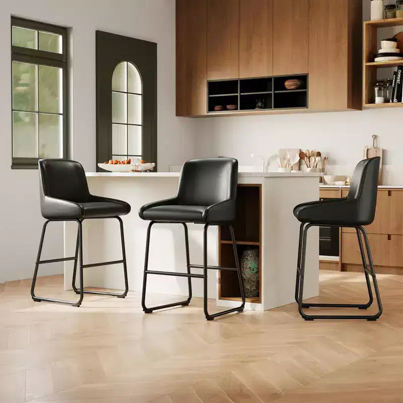Modern PU Leather Counter Height Bar Stools Set of 4, Armless Upholstered Chairs with Backrest & Footrest, Metal Frame,for Kitchen or Counter Seating