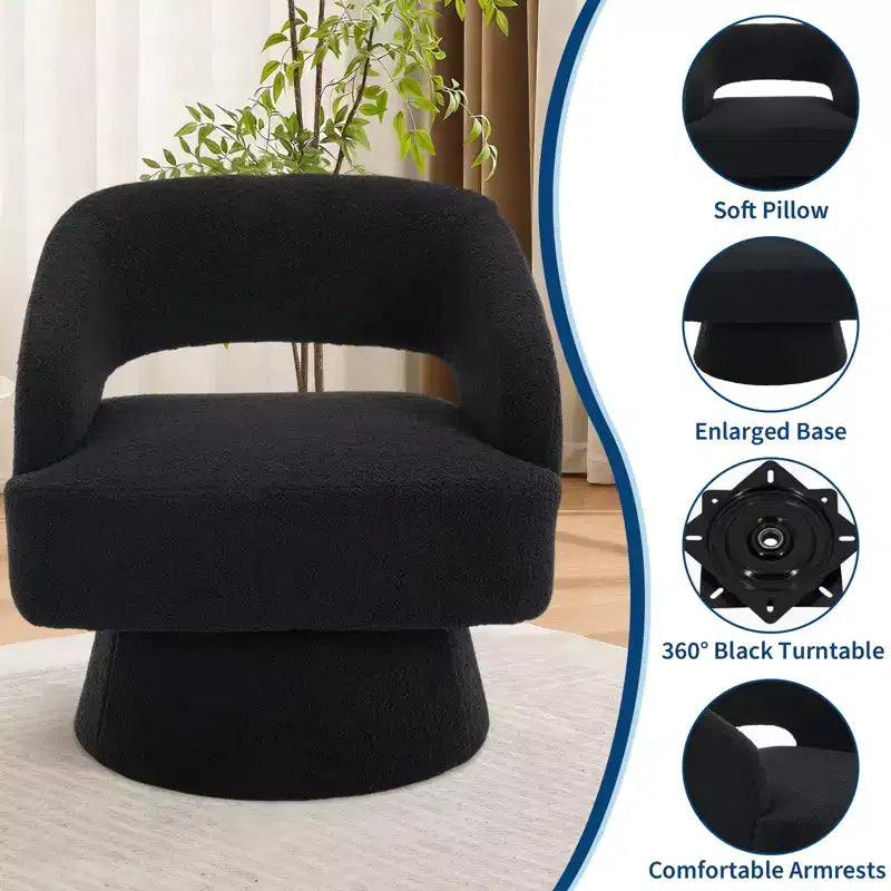Fauteuil pivotant à 360° en velours, fauteuil d'appoint moderne avec dossier rayé, coussin moelleux pour salon, chambre à coucher