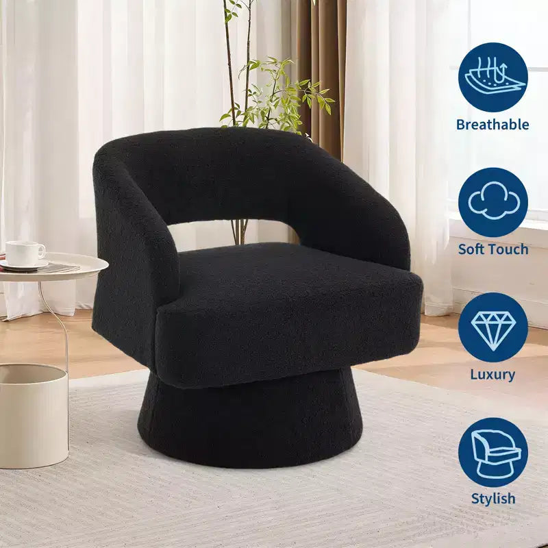 Fauteuil pivotant à 360° en velours, fauteuil d'appoint moderne avec dossier rayé, coussin moelleux pour salon, chambre à coucher