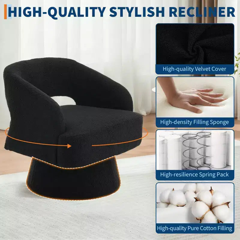 Fauteuil pivotant à 360° en velours, fauteuil d'appoint moderne avec dossier rayé, coussin moelleux pour salon, chambre à coucher
