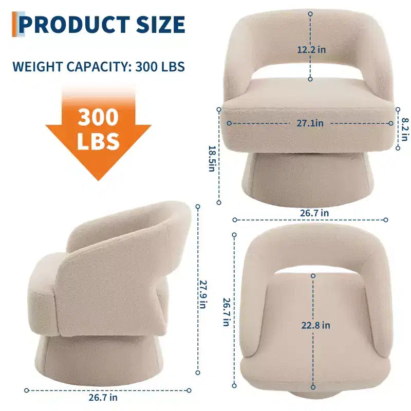 Fauteuil pivotant à 360° en velours, fauteuil d'appoint moderne avec dossier rayé, coussin moelleux pour salon, chambre à coucher