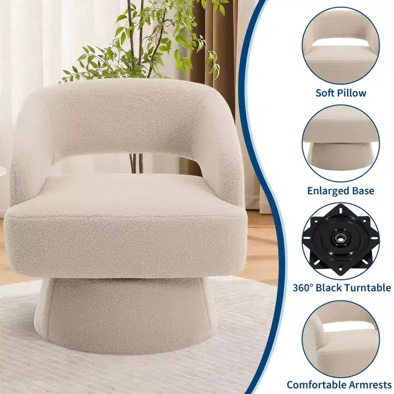 Fauteuil pivotant à 360° en velours, fauteuil d'appoint moderne avec dossier rayé, coussin moelleux pour salon, chambre à coucher