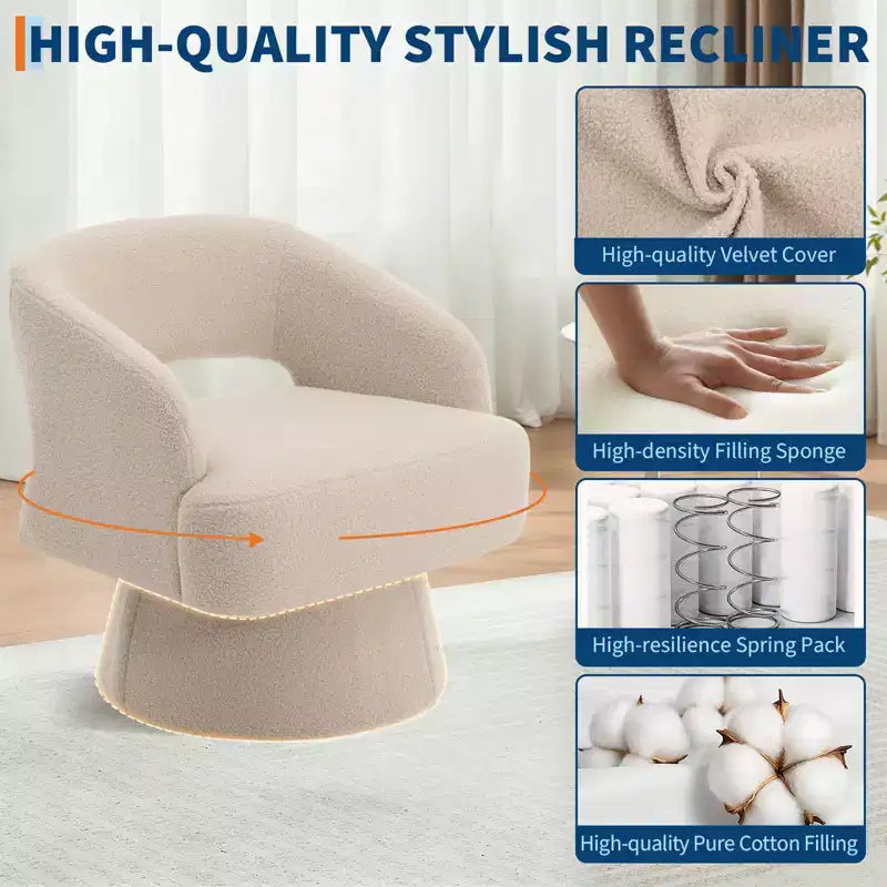 Fauteuil pivotant à 360° en velours, fauteuil d'appoint moderne avec dossier rayé, coussin moelleux pour salon, chambre à coucher