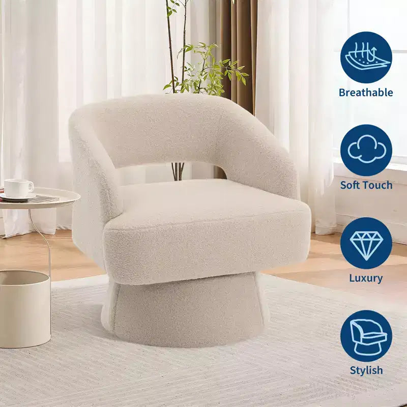 Fauteuil pivotant à 360° en velours, fauteuil d'appoint moderne avec dossier rayé, coussin moelleux pour salon, chambre à coucher