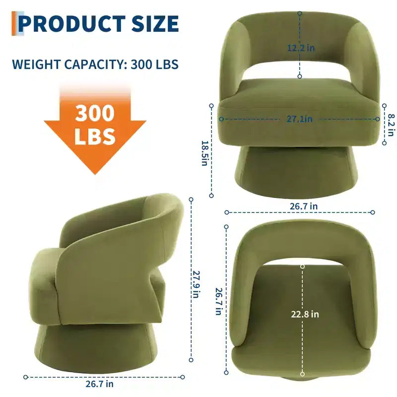 Fauteuil pivotant à 360° en velours, fauteuil d'appoint moderne avec dossier rayé, coussin moelleux pour salon, chambre à coucher