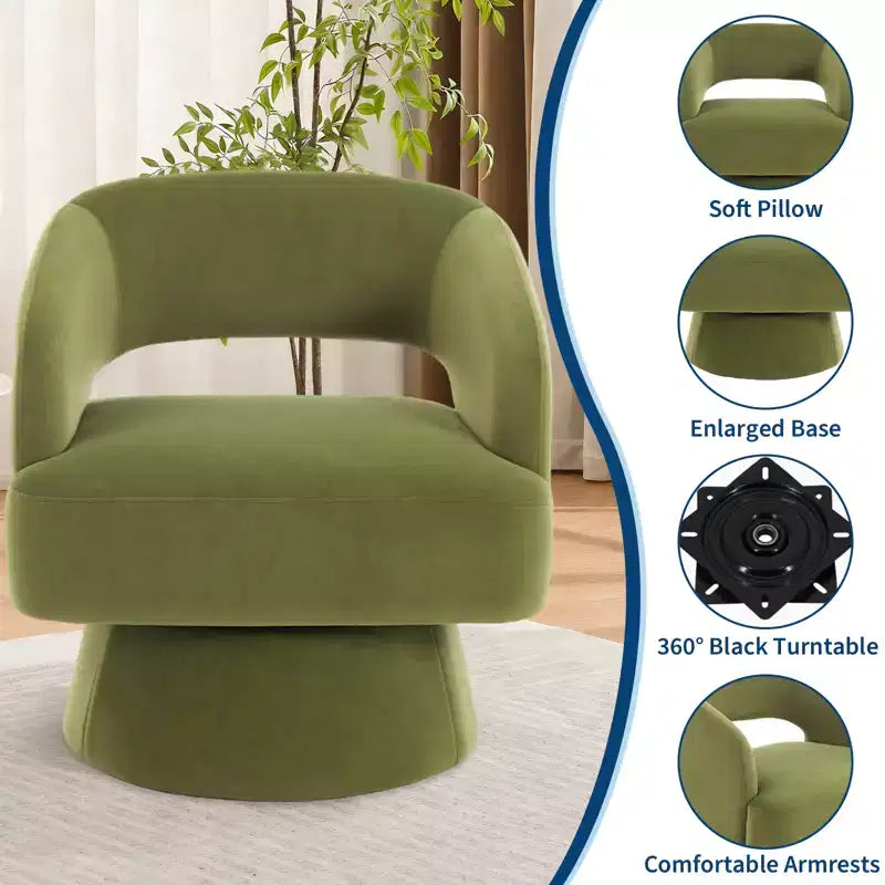 Fauteuil pivotant à 360° en velours, fauteuil d'appoint moderne avec dossier rayé, coussin moelleux pour salon, chambre à coucher