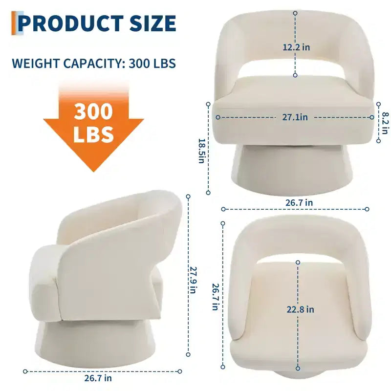 Fauteuil pivotant à 360° en velours, fauteuil d'appoint moderne avec dossier rayé, coussin moelleux pour salon, chambre à coucher