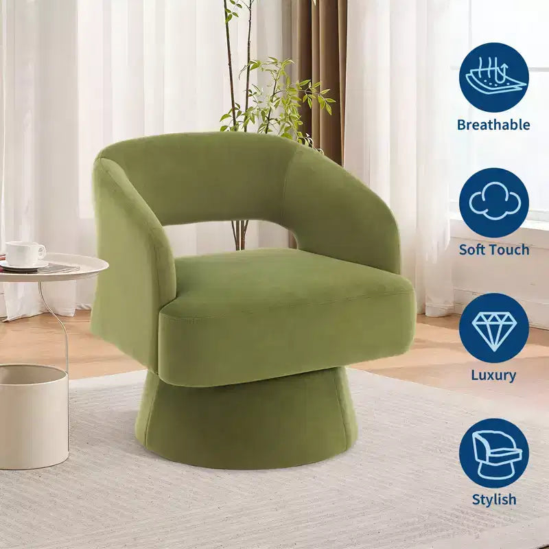 Fauteuil pivotant à 360° en velours, fauteuil d'appoint moderne avec dossier rayé, coussin moelleux pour salon, chambre à coucher