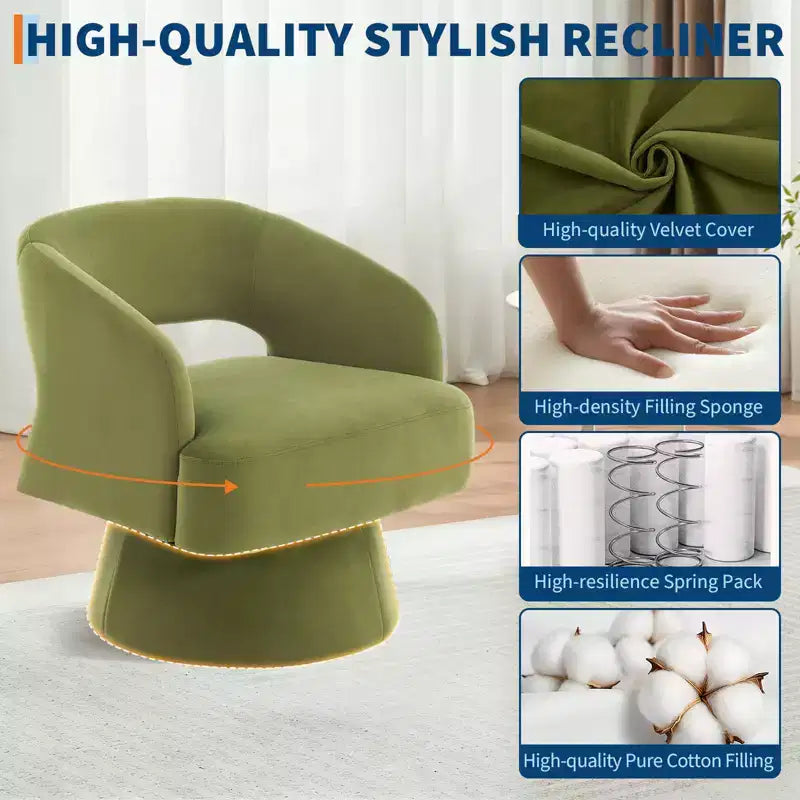 Fauteuil pivotant à 360° en velours, fauteuil d'appoint moderne avec dossier rayé, coussin moelleux pour salon, chambre à coucher