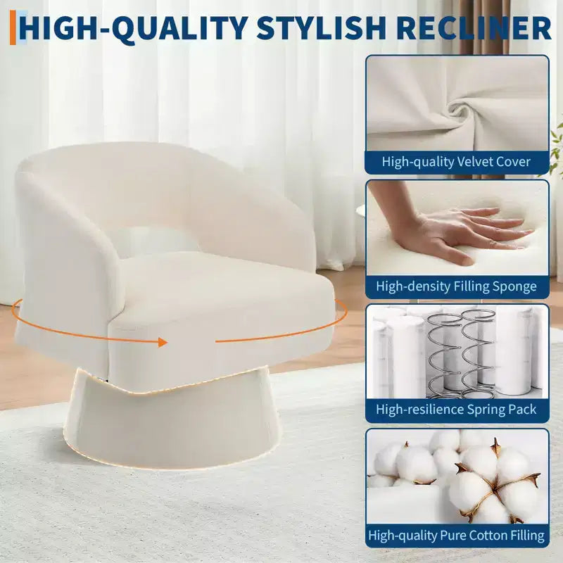 Fauteuil pivotant à 360° en velours, fauteuil d'appoint moderne avec dossier rayé, coussin moelleux pour salon, chambre à coucher