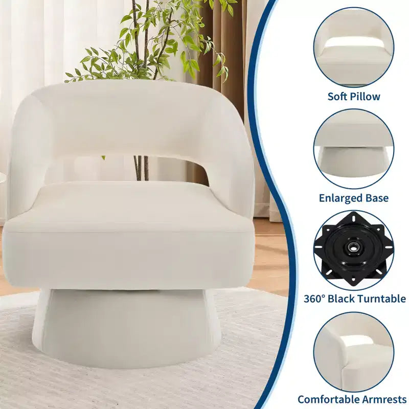 Fauteuil pivotant à 360° en velours, fauteuil d'appoint moderne avec dossier rayé, coussin moelleux pour salon, chambre à coucher