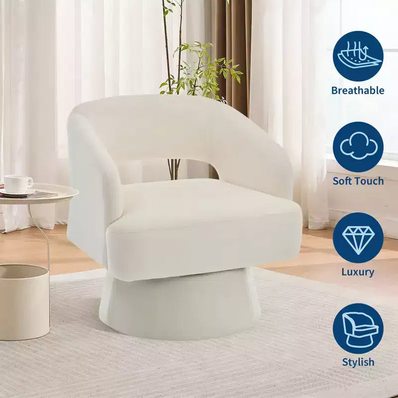 Fauteuil pivotant à 360° en velours, fauteuil d'appoint moderne avec dossier rayé, coussin moelleux pour salon, chambre à coucher