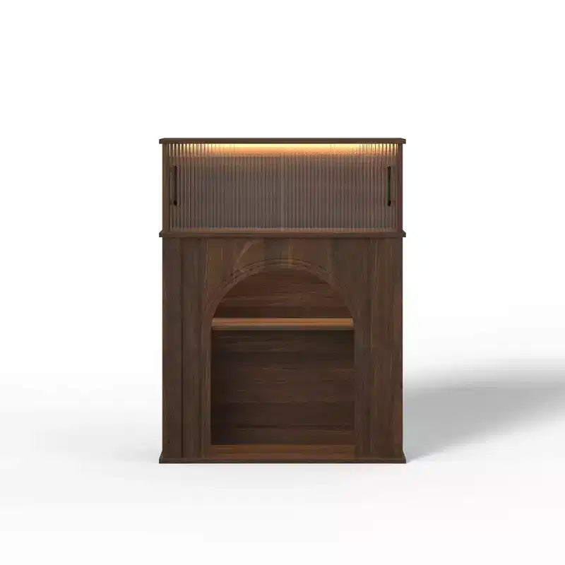 Meuble d'appoint Famapy en Noyer Foncé avec Verre Cannet et Éclairage LED Réglable