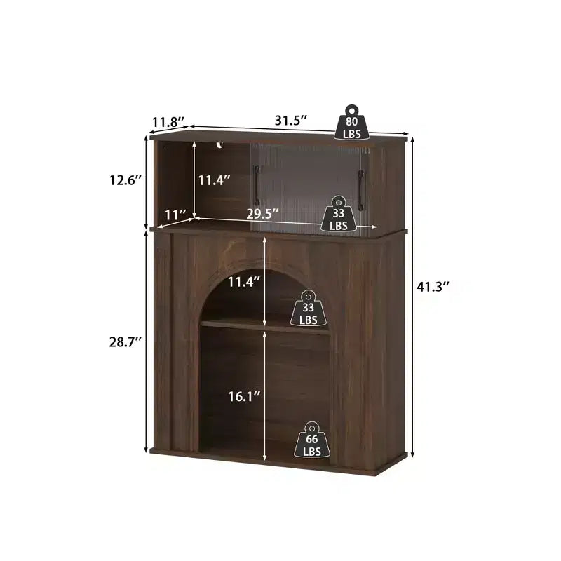 Meuble d'appoint Famapy en Noyer Foncé avec Verre Cannet et Éclairage LED Réglable