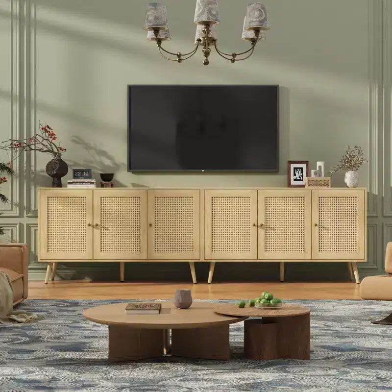 Meuble en rotin, buffet avec 3 portes et étagères réglables, buffet pour couloir, entrée, salon ou cuisine