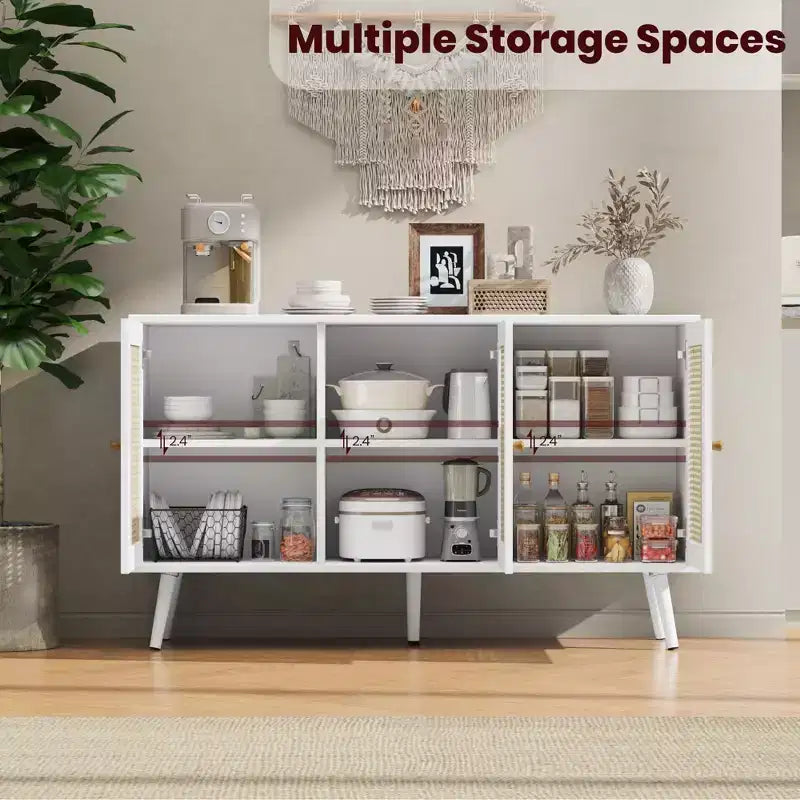 Meuble en rotin, buffet avec 3 portes et étagères réglables, buffet pour couloir, entrée, salon ou cuisine