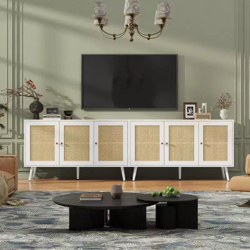 Meuble en rotin, buffet avec 3 portes et étagères réglables, buffet pour couloir, entrée, salon ou cuisine