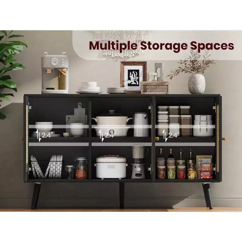 Meuble en rotin, buffet avec 3 portes et étagères réglables, buffet pour couloir, entrée, salon ou cuisine