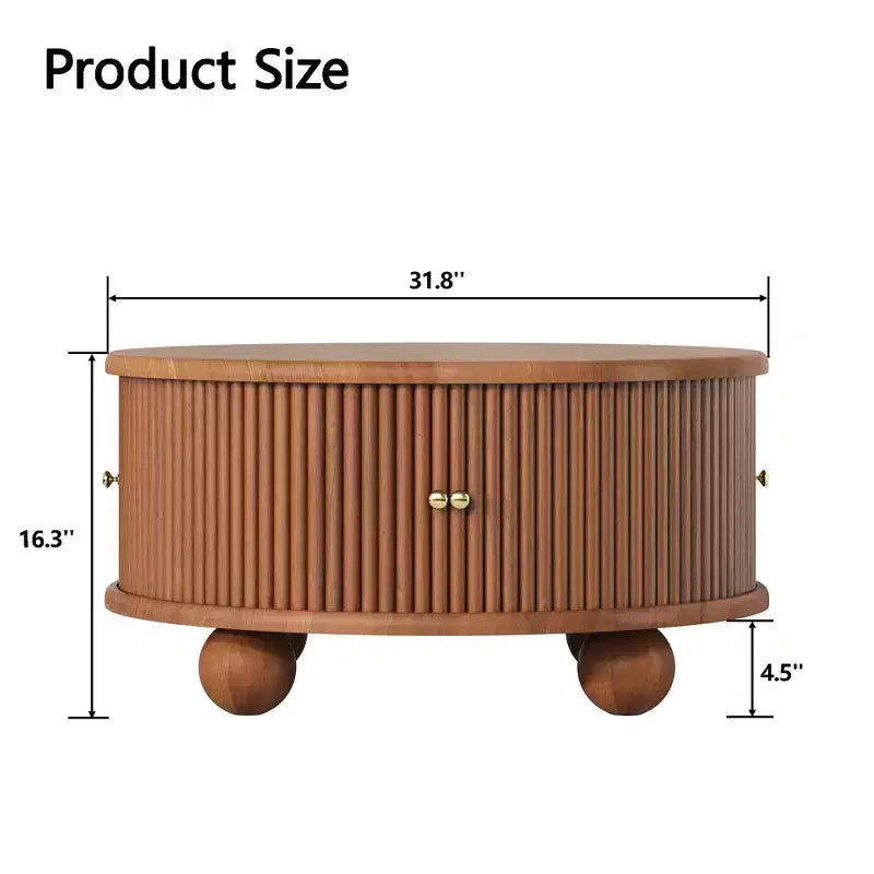 Table basse ronde Whisen 31,8 po avec rangement à porte coulissante dissimulée et base cannelée pour salon