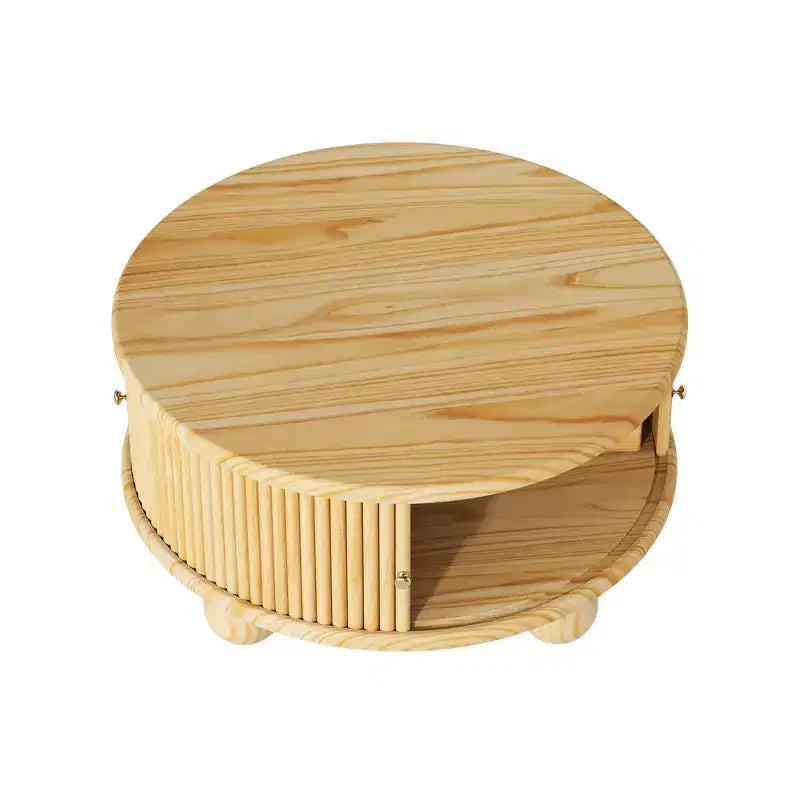 Table basse ronde Whisen 31,8 po avec rangement à porte coulissante dissimulée et base cannelée pour salon