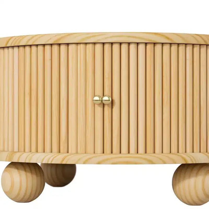 Table basse ronde Whisen 31,8 po avec rangement à porte coulissante dissimulée et base cannelée pour salon