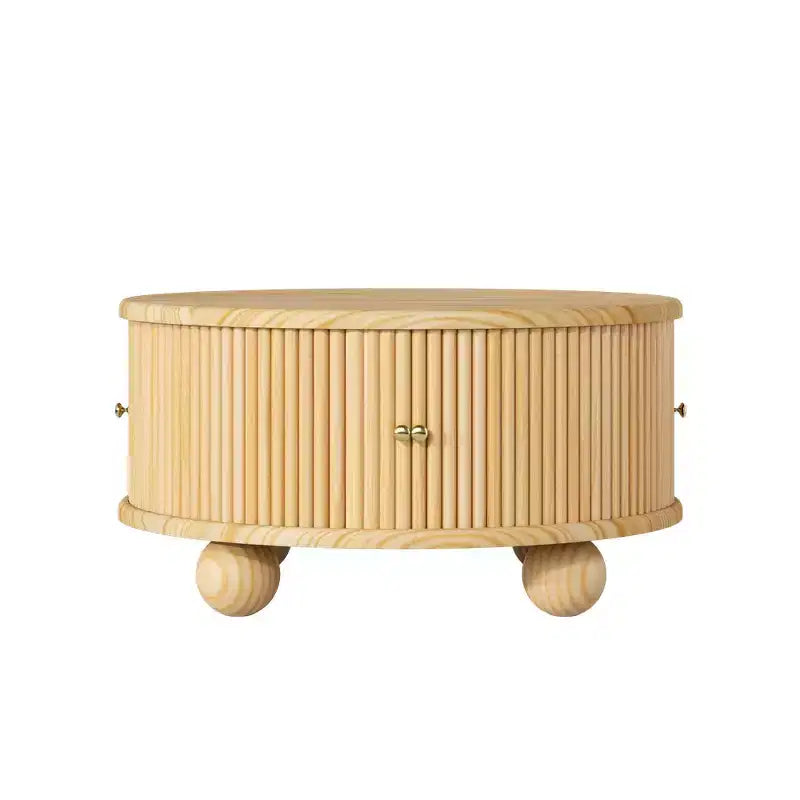 Table basse ronde Whisen 31,8 po avec rangement à porte coulissante dissimulée et base cannelée pour salon