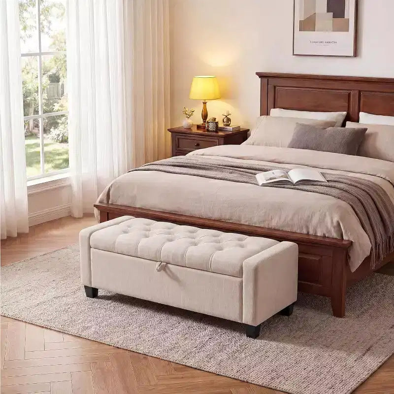 Pouf de rangement, banc de rangement capitonné pour chambre à coucher, banc de bout de lit en tissu 50,8 cm, banc à chaussures rembourré pour entrée