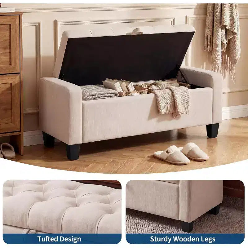 Pouf de rangement, banc de rangement capitonné pour chambre à coucher, banc de bout de lit en tissu 50,8 cm, banc à chaussures rembourré pour entrée