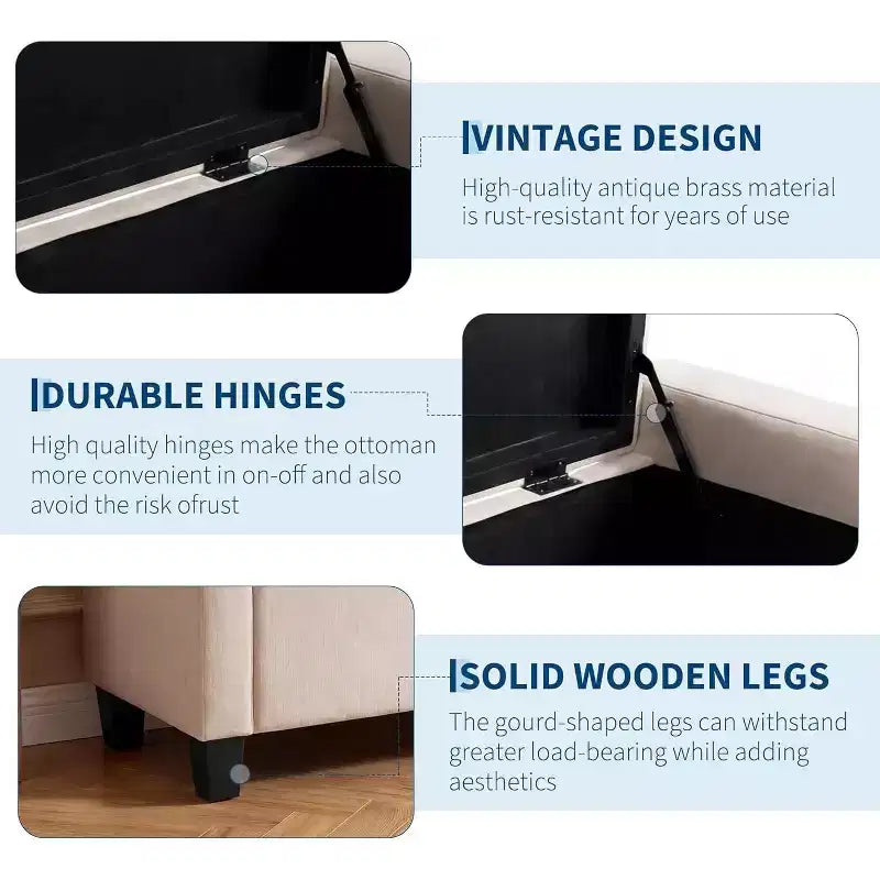 Pouf de rangement, banc de rangement capitonné pour chambre à coucher, banc de bout de lit en tissu 50,8 cm, banc à chaussures rembourré pour entrée