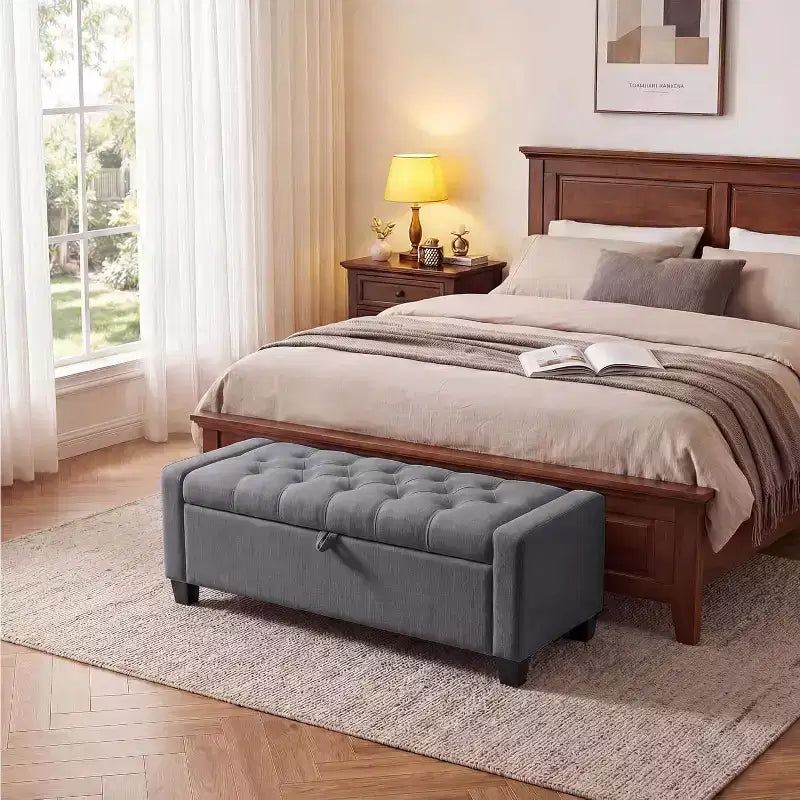 Pouf de rangement, banc de rangement capitonné pour chambre à coucher, banc de bout de lit en tissu 50,8 cm, banc à chaussures rembourré pour entrée