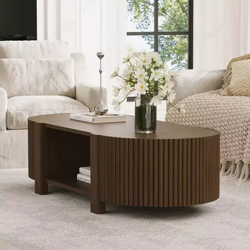 Table d'appoint ou de chevet pivotante Whisen 360 en loupe avec 2 tiroirs cachés, Table d'appoint pivotante moderne
