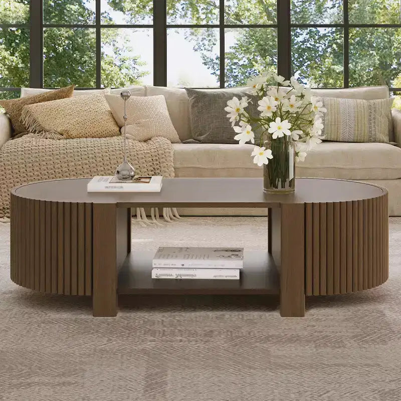 Table d'appoint ou de chevet pivotante Whisen 360 en loupe avec 2 tiroirs cachés, Table d'appoint pivotante moderne