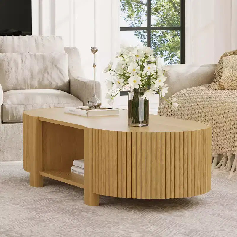 Table d'appoint ou de chevet pivotante Whisen 360 en loupe avec 2 tiroirs cachés, Table d'appoint pivotante moderne