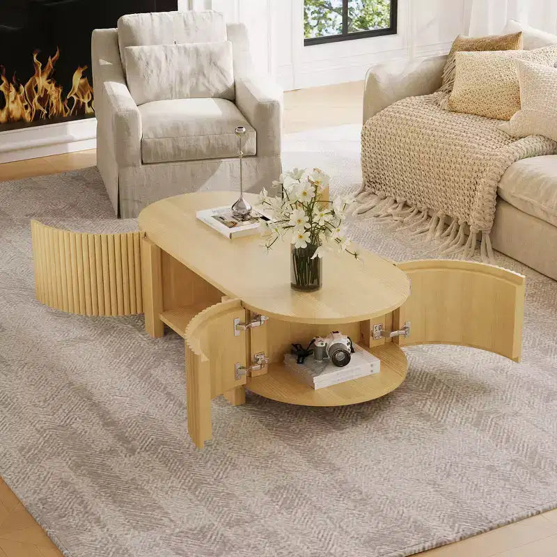 Table d'appoint ou de chevet pivotante Whisen 360 en loupe avec 2 tiroirs cachés, Table d'appoint pivotante moderne